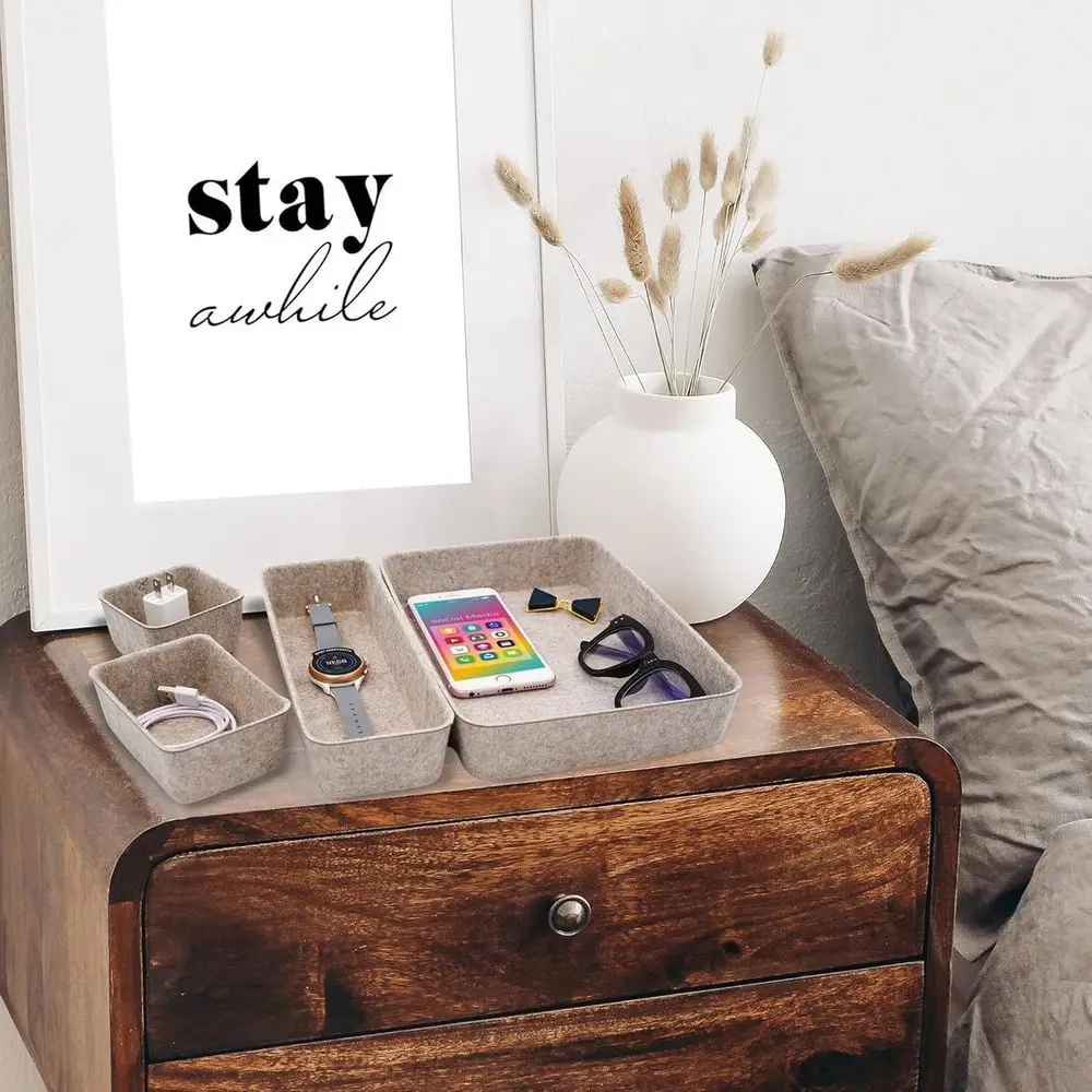 8-Piece Beige Office Storage Tray Set, Nordic Minimalist Lifestyle