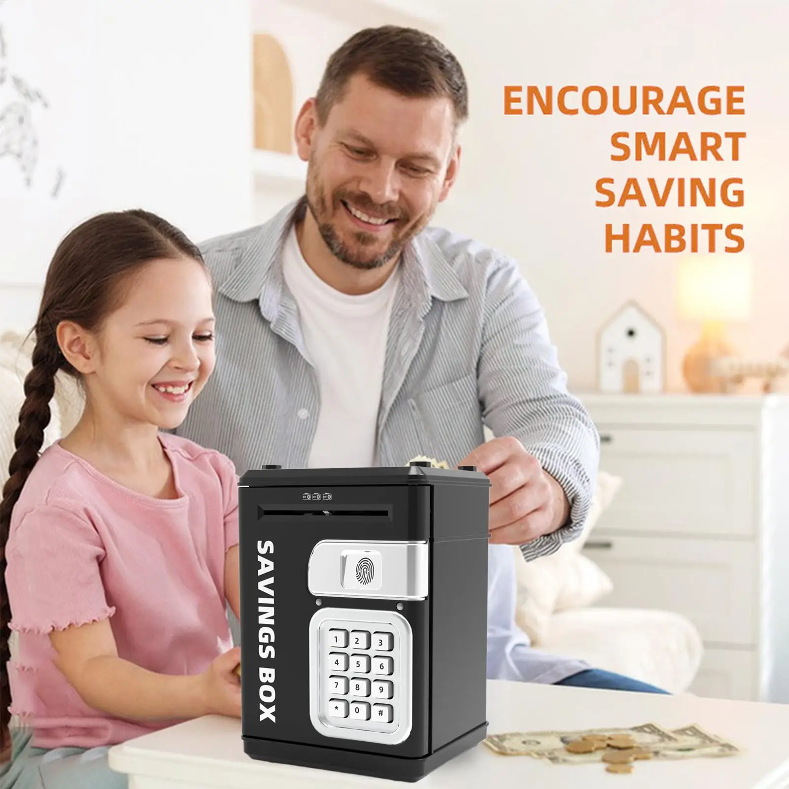 صندوق الأمان للأطفال، لعبة آمنة لصندوق النقود الإلكتروني مع كلمة مرور للشباب والكبار، التظاهر باللعب والتعليم المالي
