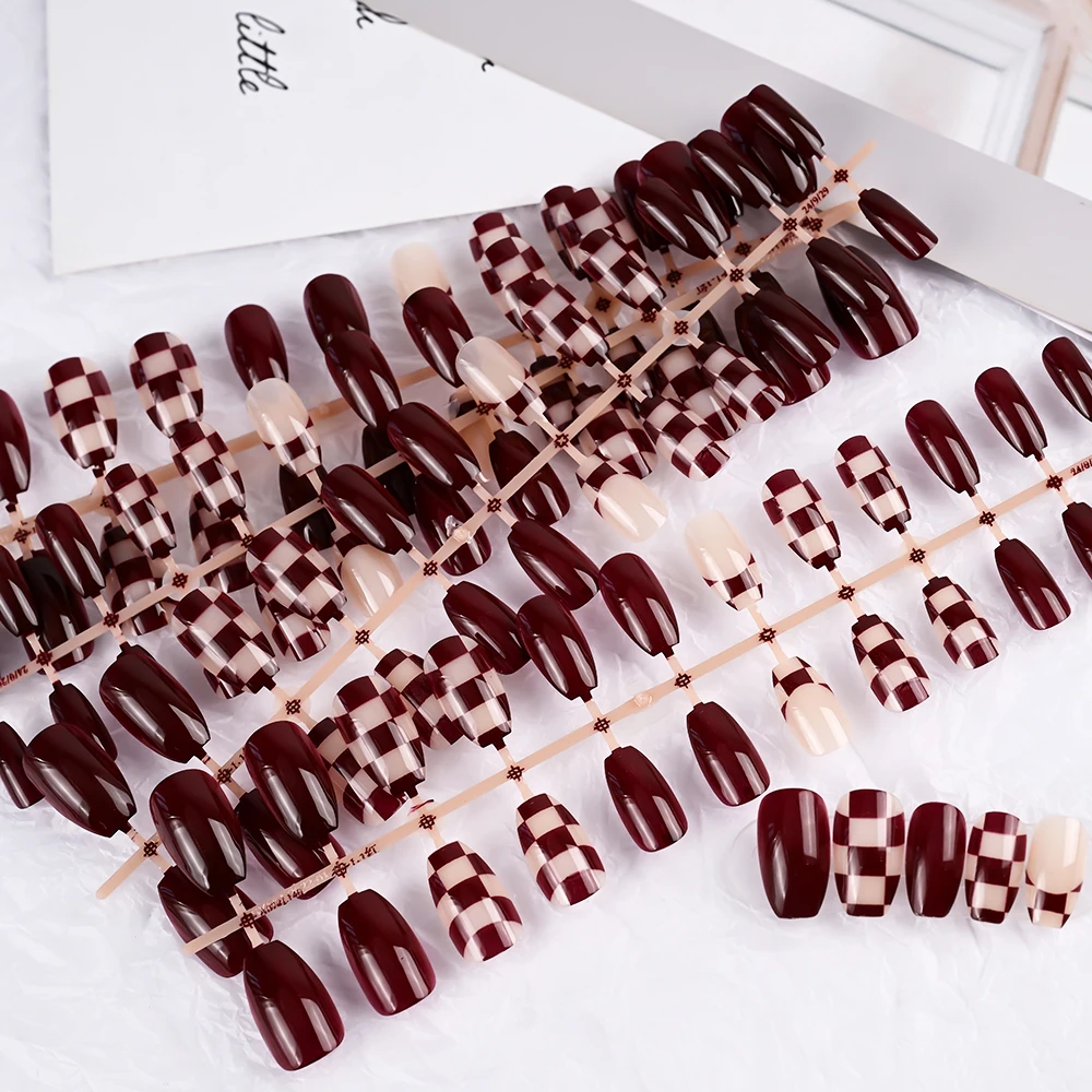 120 個ブラックフレンチヒントプレス爪アクリルロング棺スクエア偽爪フルカバーウェアラブルバレリーナ付け爪エクステンション