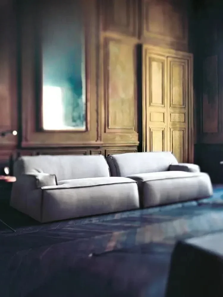 مخصص اسم كبير متجمد القماش أريكة التكنولوجيا القماش الإيطالي ضوء غرفة المعيشة الفاخرة مصمم صغير شقة صف مستقيم أريكة