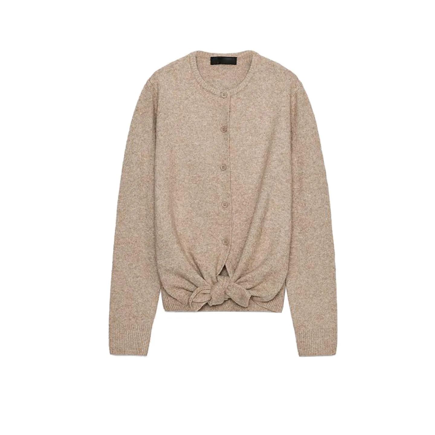 Autumn New Women's Knitted Long Sve round Ne Coat Button Decoration Polyester Fiber Loose Fit Sle French Sle Cardigan