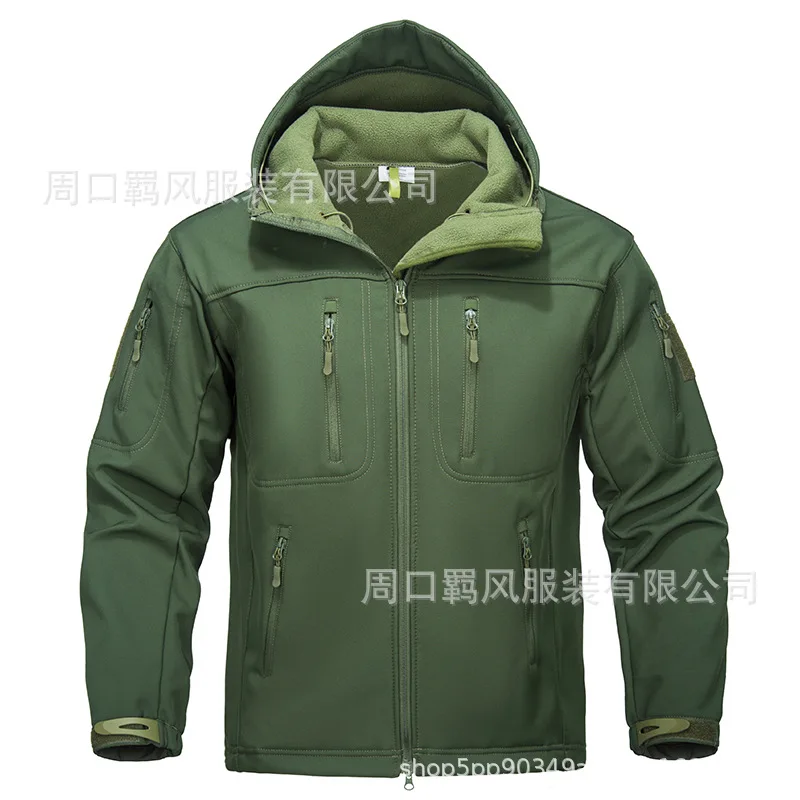 

New Winter Soft Shell Suit Men's Outdoor Shark Skin Fleece Warm Jacket Tactical Soft Shell Warm Suit