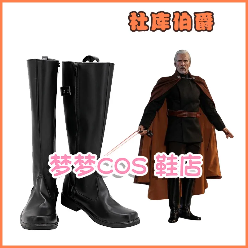 

Count Dooku Cosplay Shoes Boots for Adult Men Black PU Leather Boots Halloween Carnival Costumes Accessories Custom Made