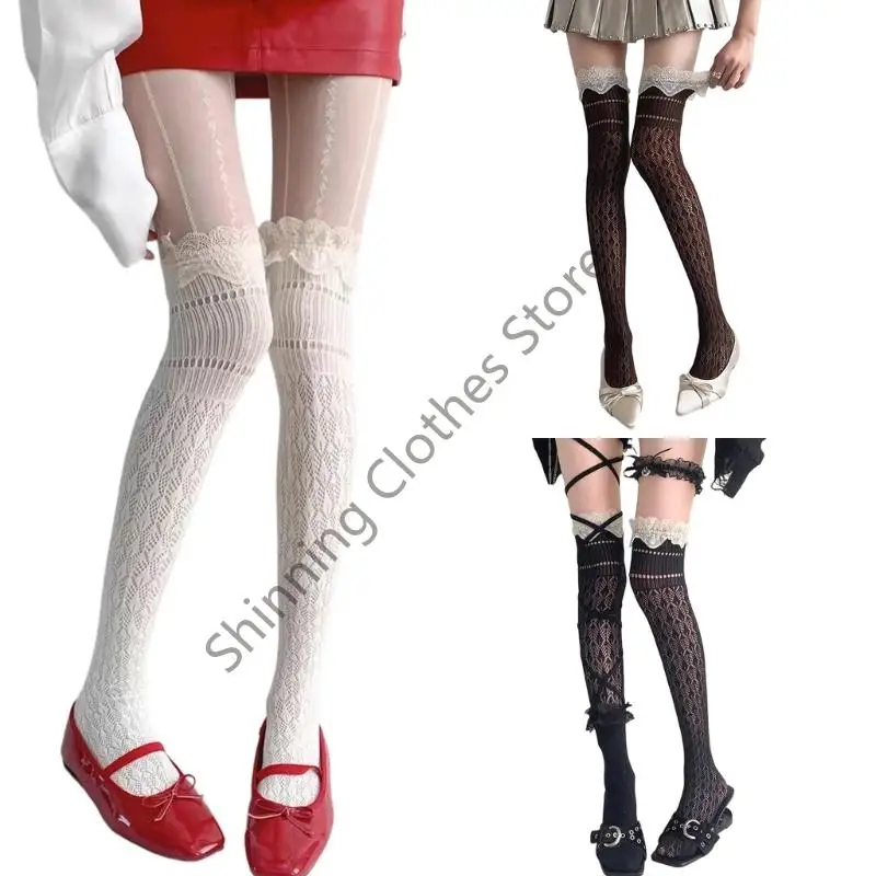 M68A أزياء من الدانتل نمط فوق جوارب الركبة قماش أكريليك ناعم تخزين لعشاق الموضة والأزياء الأنيقة #1