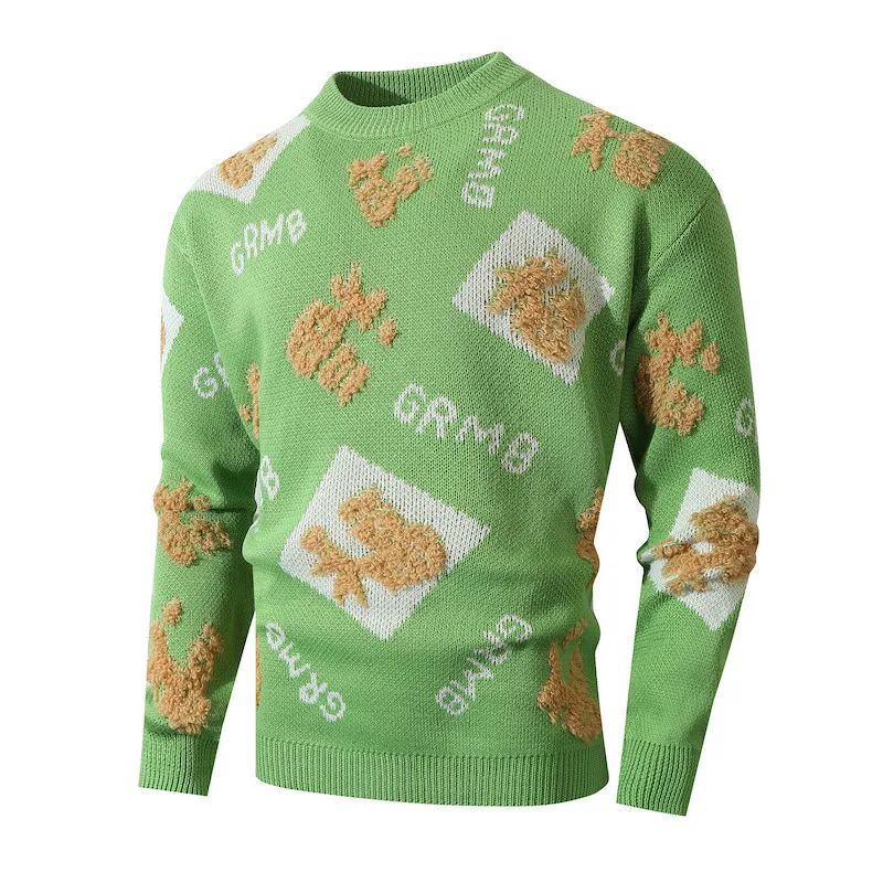 M-XXXL Sweater rajut lengan panjang uniseks, Sweater Tahun Baru China, Jumper Natal rajut kasual leher bulat, Sweater natal ukuran Plus untuk pria dan wanita