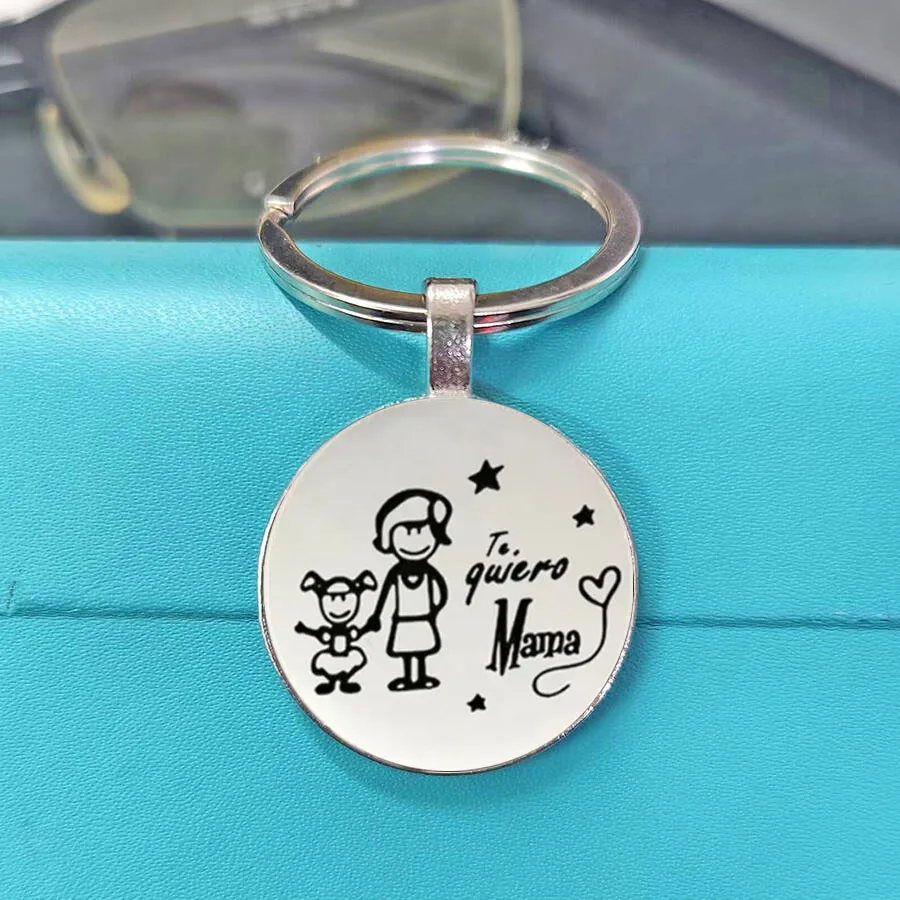 Lighthouse Harbor Pattern Mom Dad Glass Dome Keychain I Love You Family Key Ring Gift For Best Mother Father Parent Child Charm