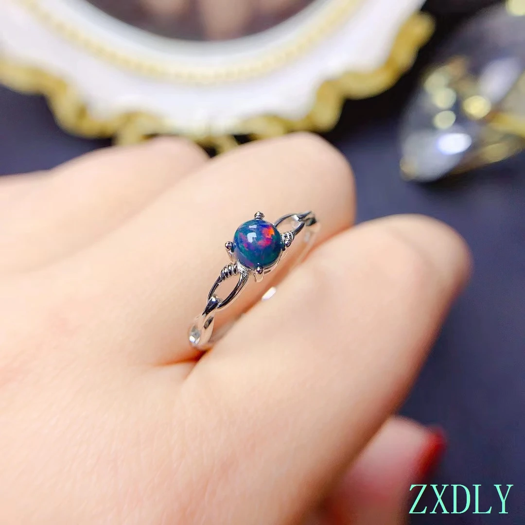 

2023 New Chic Opal Ring Real 925 Silver Gold Plated Women Jewelry Natural Gem Black Colorful Fire Secret Birthstone Good Gift