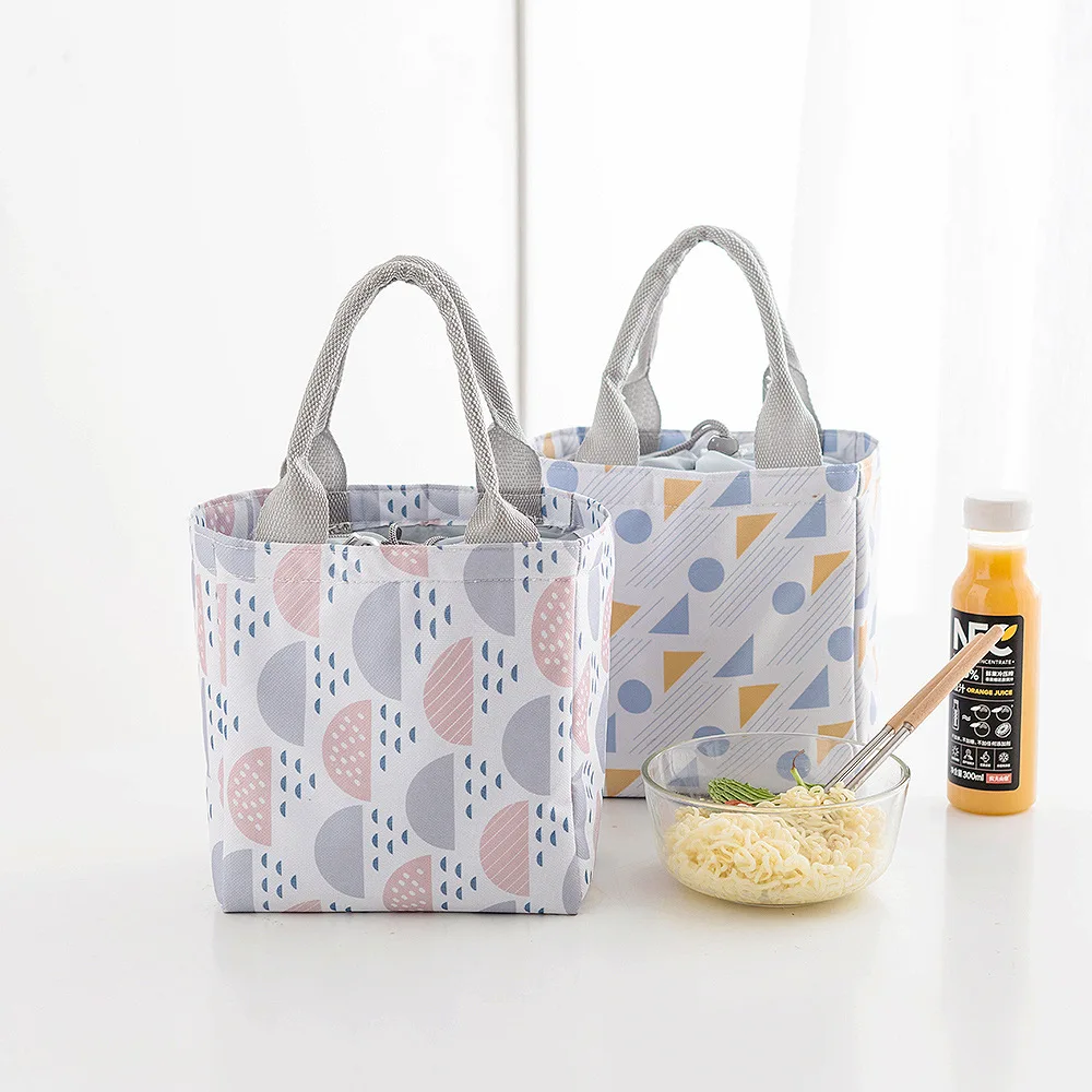 Portable Lunch Bag For Women Drawstring Tote Cooler Bag Thermal Insulated Box Bento Pouch Milk Bottle Insulation Bag