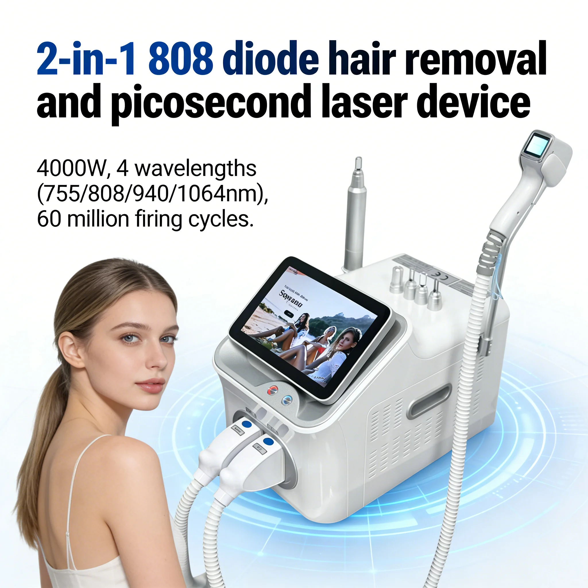 

Newest 2 in 1 Multifunction Epilation Diode Laser Hair Removal Machine Pico laser Nd Yag tattoo removal machine Carbon Peeling