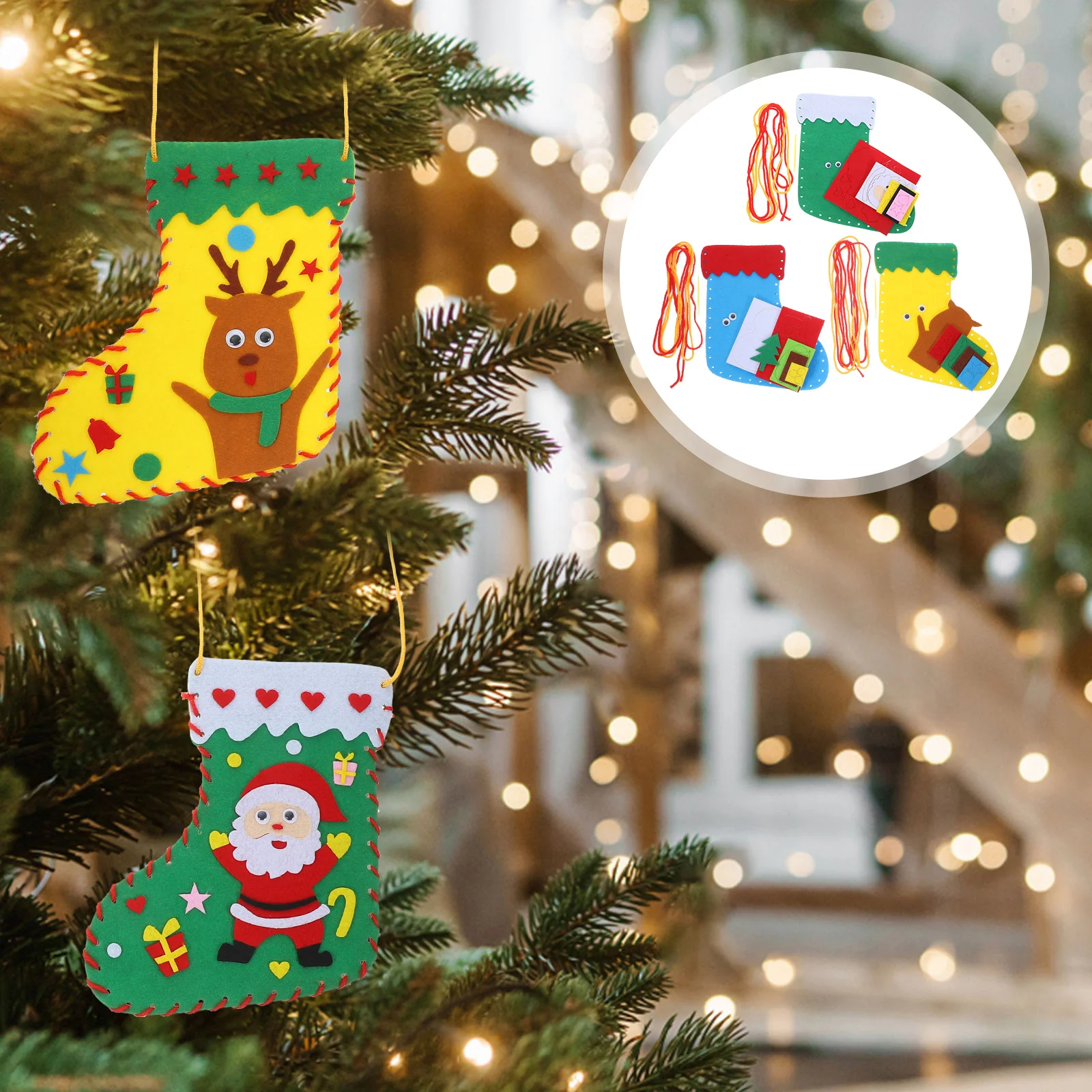 3Pcs Christmas Stocking Making Kit Non-Woven Fabric DIY Materials Set Creative Hanging Bag Educational Kids Craft Parent Child