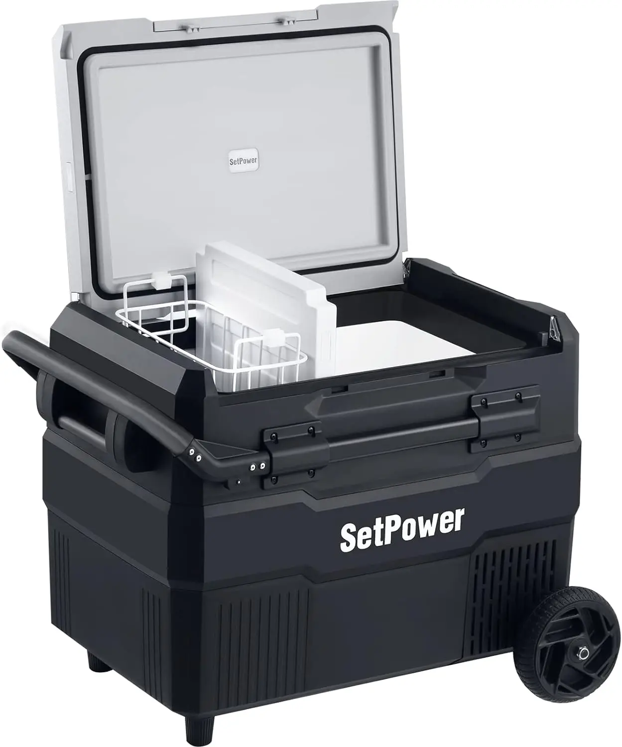 Setpower RV60D PRO Portable Fridge with Freezer on Wheels, 60QT/56L Adjustable Dual Zone Portable Refrigerator