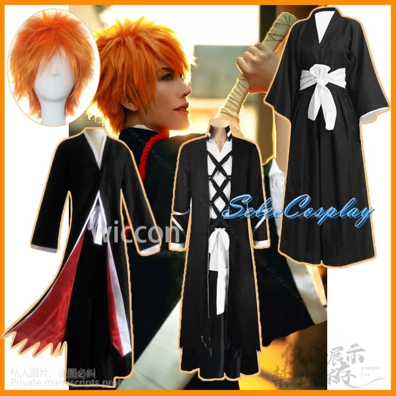 Anime Bleach Cosplay Kurosaki Ichigo Costume Japanese Kimono Uniform Thousand-Year Blood War Wigs Mask For Man Halloween Party