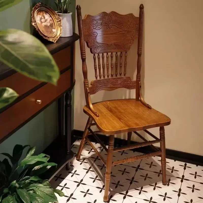 

French retro solid wood photo designer Internet celebrity engraved dressing table chair