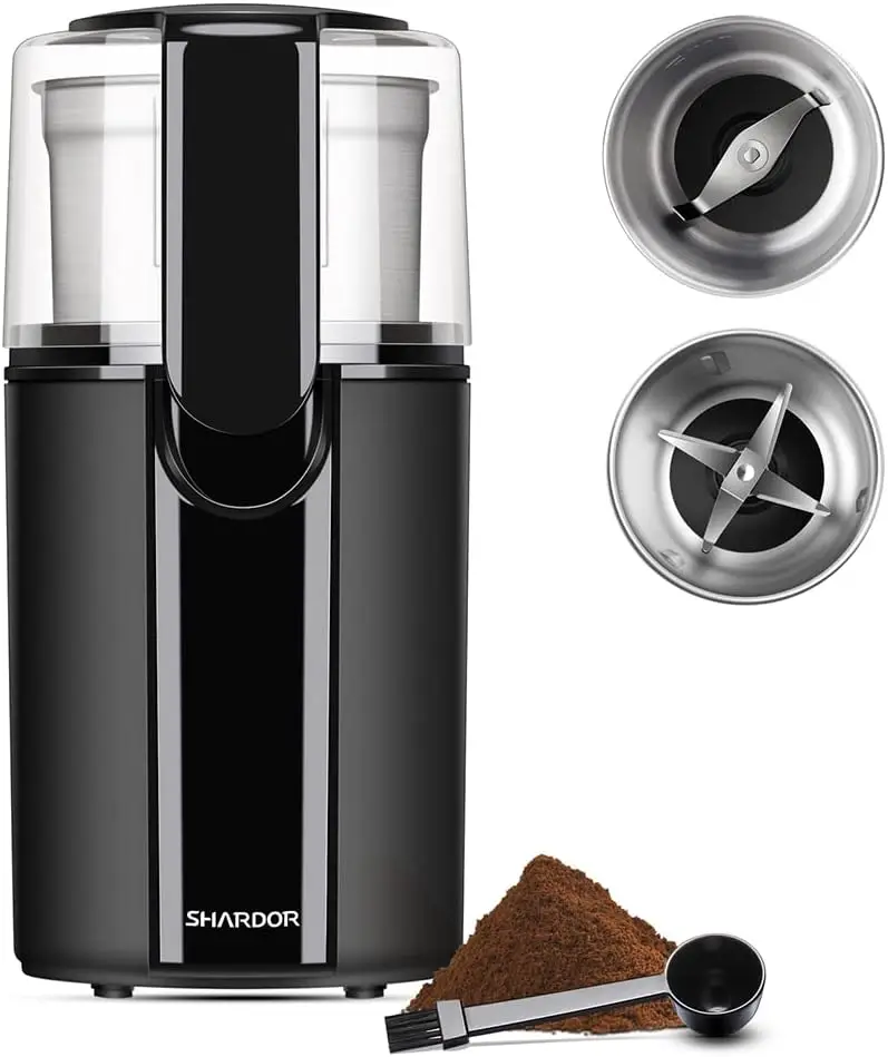 

Coffee Grinder Electric, Spice, Herb, Grinder for Coffee Bean Spices and Seeds with 2 Removable Stainless Steel Bowls, Black