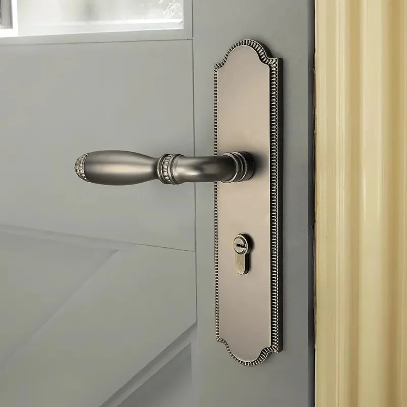 Retro New Chinese Style Bedroom Indoor Door Lock Wooden Handle Simple Integrated Brass Silent Magnetic Room Door Lock