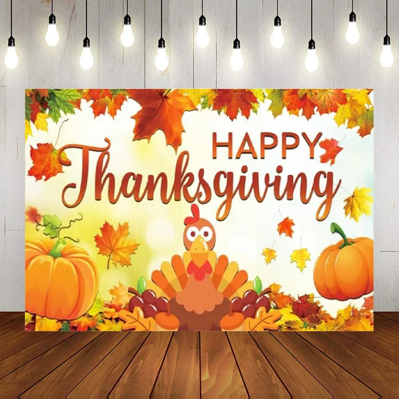 

Thanksgiving Backdrop Banner Decoration Autumn Fall Pumpkin Turkey Maple Leaves Photographic Background Party Supplies
