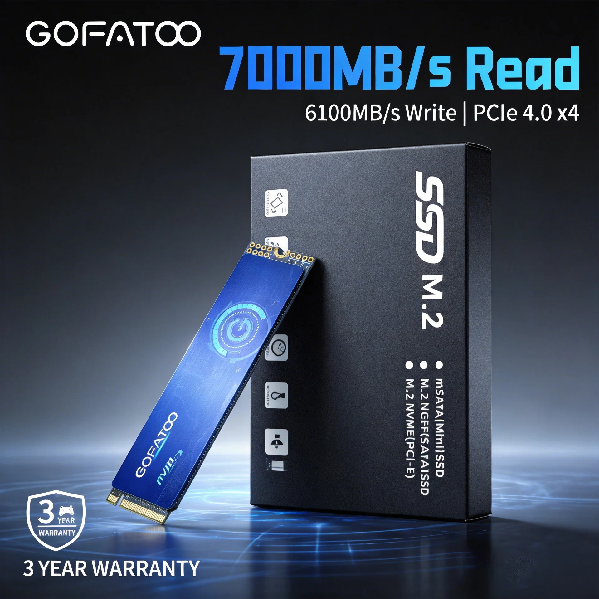 GOFATOO M.2 NVMe PCIe4.0×4 2280 SSD 最大7000MB/s 内蔵ドライブ 512GB 1TB 2TB ノートパソコン デスクトップ ゲーム機 コンピューターコンポーネント