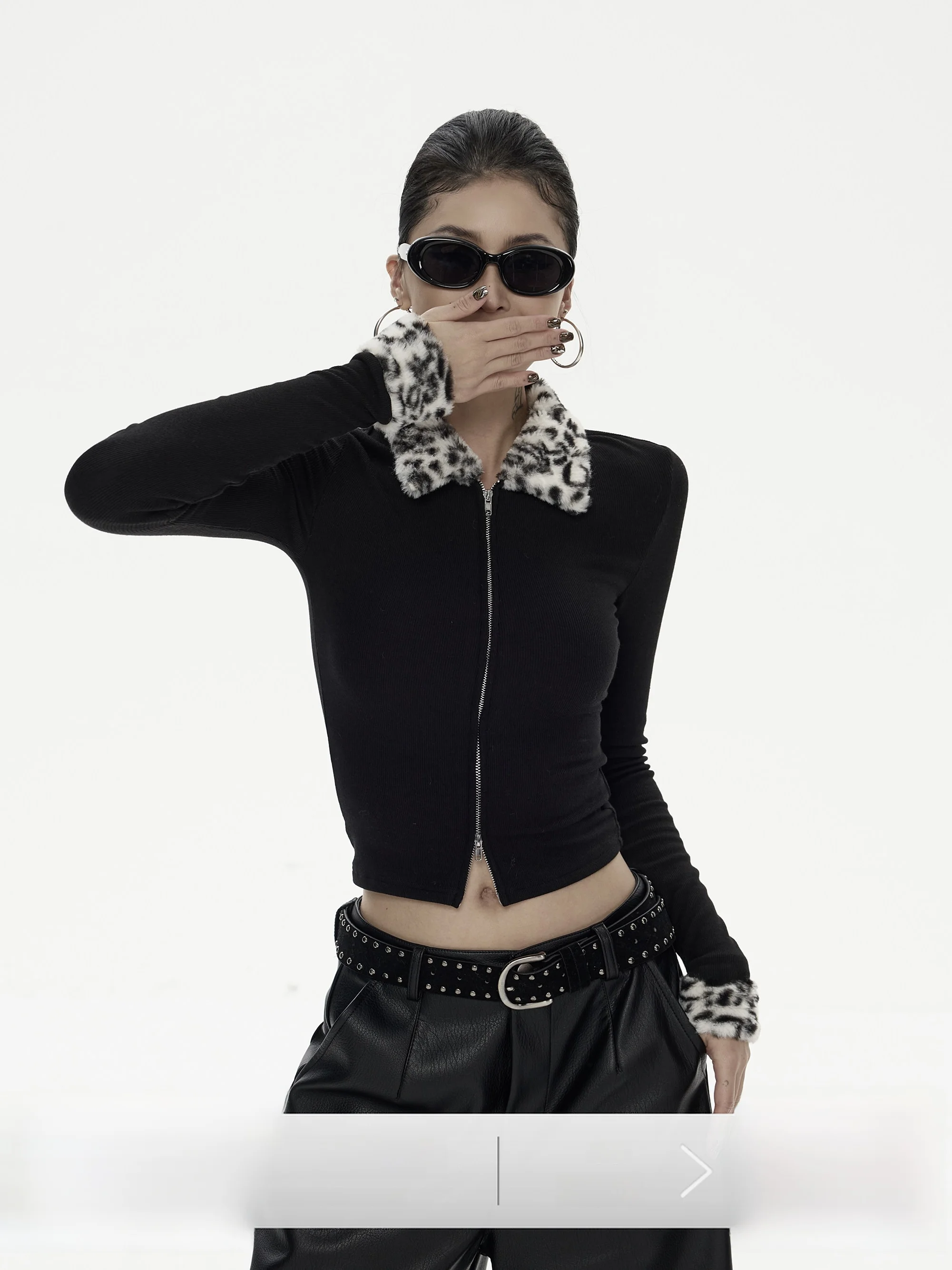 

Wild Zero Fce Lined Leopard Print Collar Patchwork Knitwear Women's Autumn Winter Slimming Top Casual Sle Soft Viscose