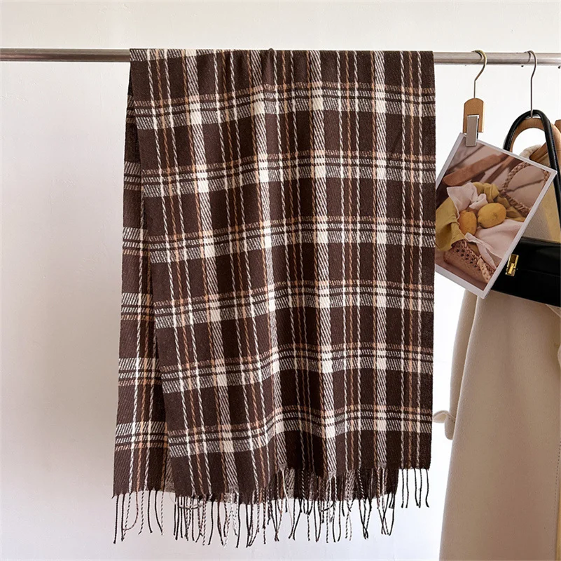 New2024 Cashmere Plaid Scarf Fashion Soft Solid Winter Thicken Big Shawl Women Wrap Bandana Pashmina Tassel Blanket Neckerchief