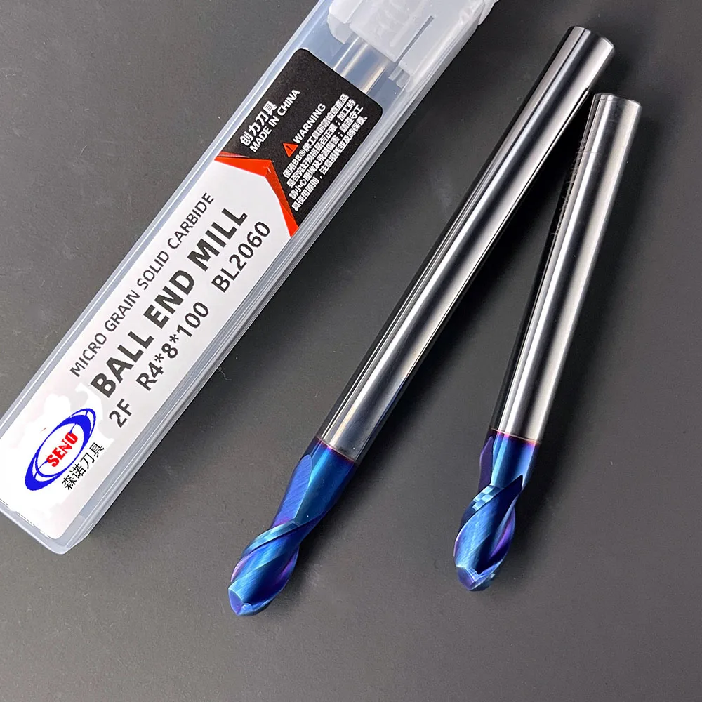 SENO CNC Tools 2 Flutes HRC65 Carbide Ball Nose End Mill Tungsten Steel Router Bit Milling Tool R0.5 4mm 6mm 8mm Carbide Cutter