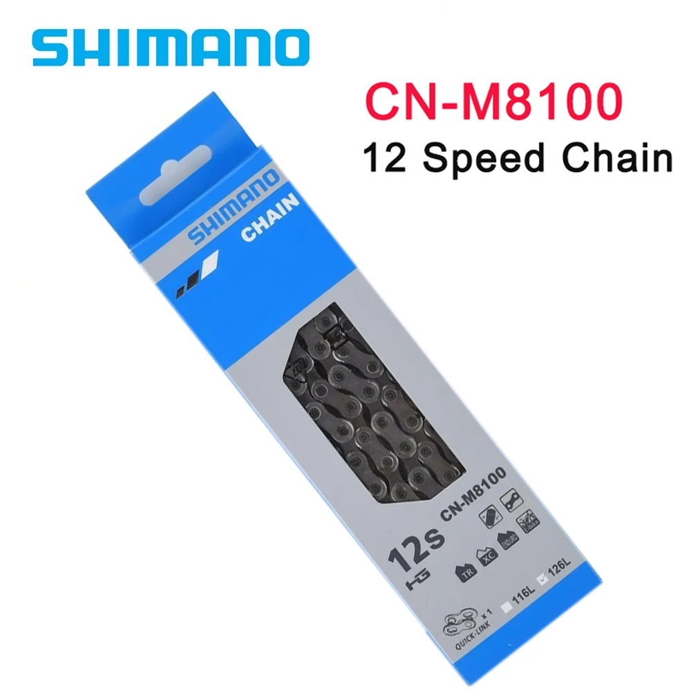 Shimano-Mountain Bike Chain with Quick-Links, Bicycle Accessory, 12-Speed, Road MTB, DEROE, SLX, XT, CN-M8100, 126L, 12V