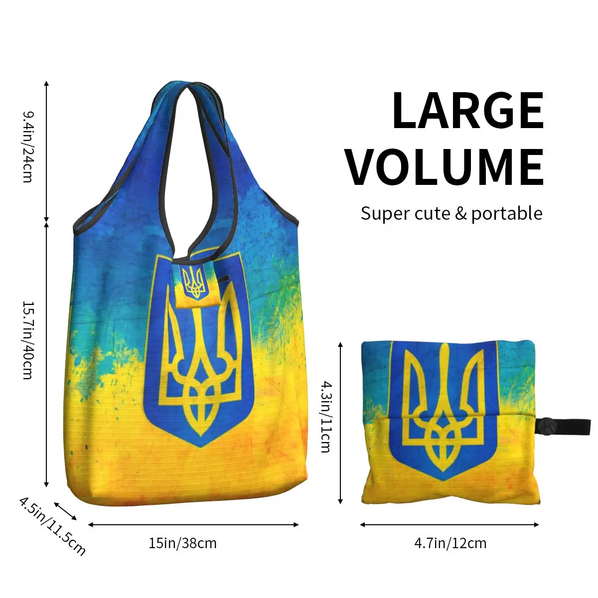 Funny Printing Ukrainian Flag Tote Shopping Bag Portable Shopper Shoulder Ukraine Coat Of Arms Handbag