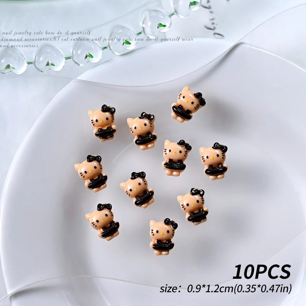 10Pcs/Lot 3D Kawaii Brown Kitty Cat Nail Charms Cartoon Resin Tanning Kitty Nail Art Decor 8-10mm Kawaii KT Cat Manicure Parts