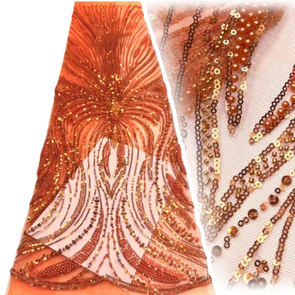 

Французская сетка из бисера, свадебная кружевная ткань 2025 года, африканское кружево с блестками, горячая распродажа, нигерийское свадебное платье для женщин, шитье 5 ярдов 1793