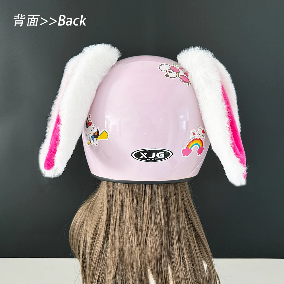 2Pcs Cute Plush Rabbit Ears Motorcycle Helmet Stickers Kawaii 3D Helmet Decor Accessories for Women Girls Cosplay Riding Gifts