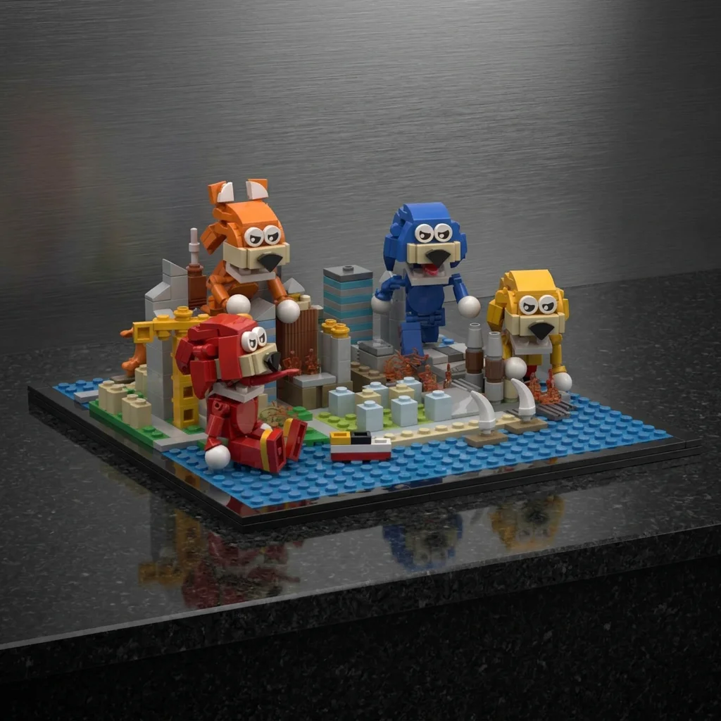 

MOC Cartoon Hedgehog Adventure Scene Building Block Set Micro Brick City Display Model Creative Desk Decor Collection Gift