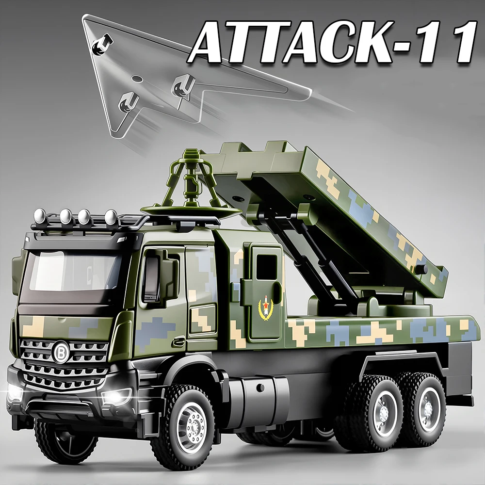 1:32 Scale ATTACK-11 Model Toys Metal Diecast Military Tank Transport Vehicle Sound Light Pull Back Doors Opened for Boys Gifts