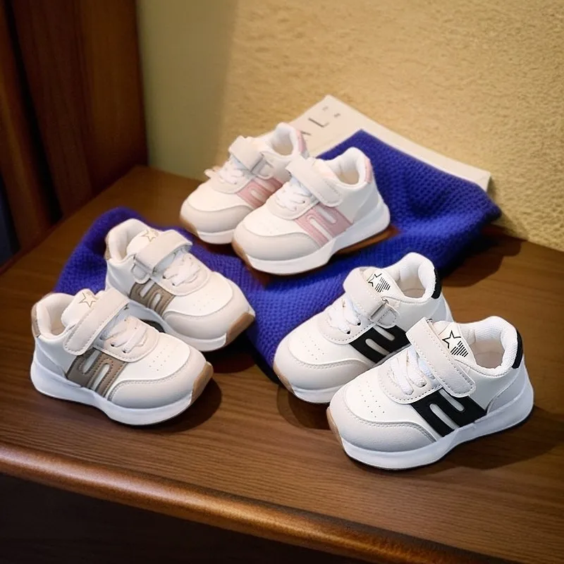 Four Seasons Children's Sneakers Brown Leather Fashion Lightweight Boys Girls Board Shoes 2-6 Years Old Kid Baby Casual Shoes