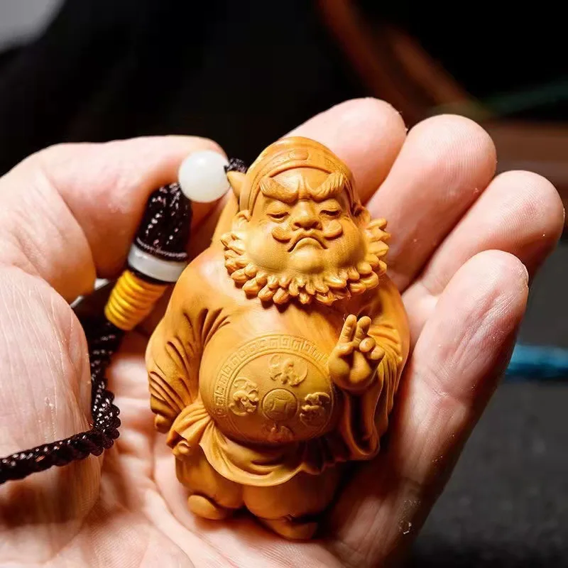 Chinese Style Miniature Wood Carving  Zhong Kui Ornament DIY Pendant Car Interior gifts for boyfriend Collection souvenirs