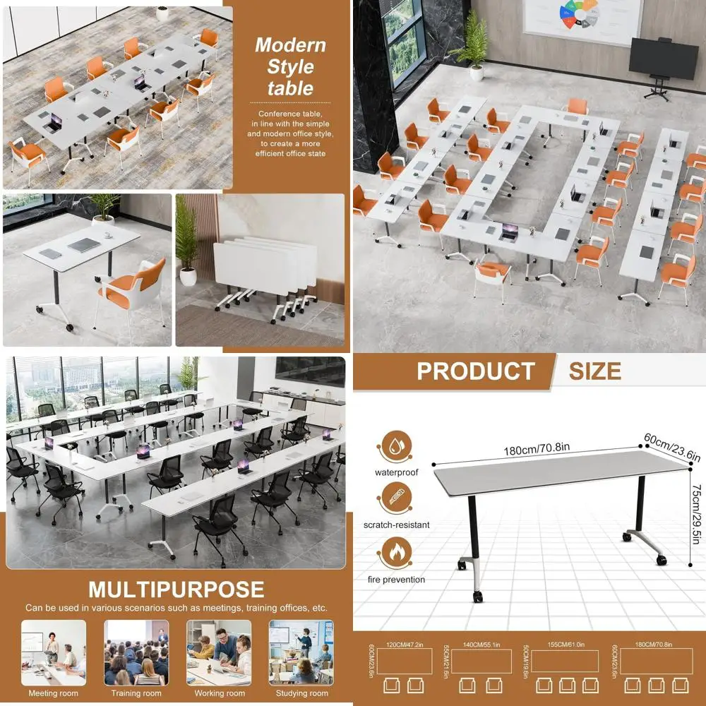 

Adjustable Large Seminar Table with Wheels, Suitable for Meeting Rooms, Training, and Classrooms (White, 70.8)