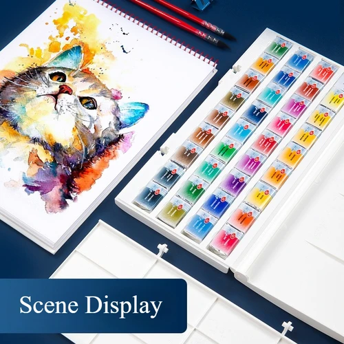 Imagen 2 del producto Juego de pintura de acuarelas para artistas, soneto de noches blancas, 16/24 colores, sartenes completas de colores vivos y brillantes, caja de cartón de 2,5 ml para dibujo de estudiantes