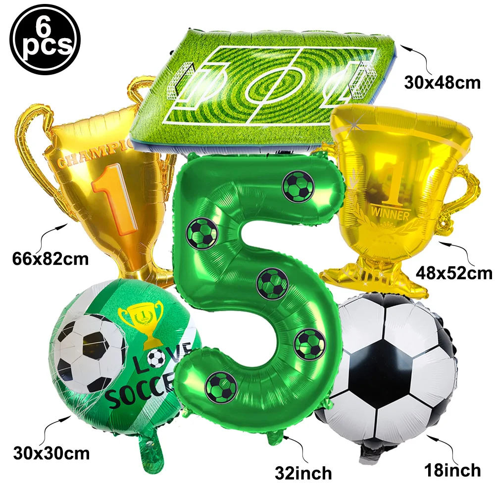 6pcs Soccer Field Trophy 0-9 Number Balloons Set Kids Football Theme 3th Birthday Party Baby Shower Football Club Decoration view 3