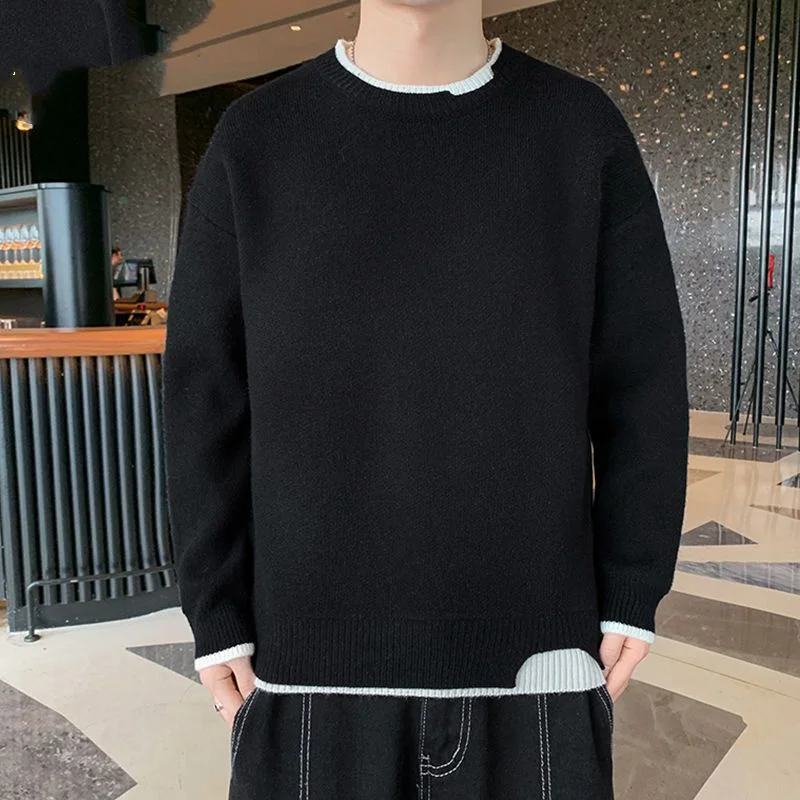 2023 Spring Autumn New Solid Color Fashion Round Neck Long Sleeve Sweater Man Loose High Street Screw Thread All-match Pullovers