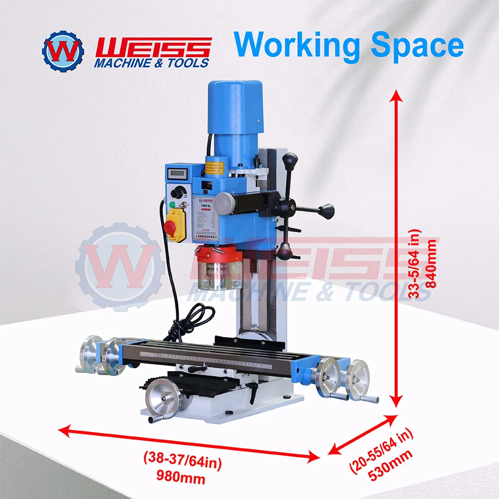 ماكينة طحن WEISS VM13L ماكينة حفر طحن سطح الطاولة متغيرة 100-2500 دورة في الدقيقة 750 وات مثقاب مطحنة بدون فرش