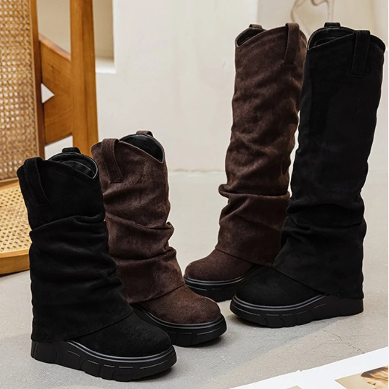 

2026 10cm heel knee high boots for women platform boots ankle spring autumn winter wedge comfy comfortable boots Ankle Booties