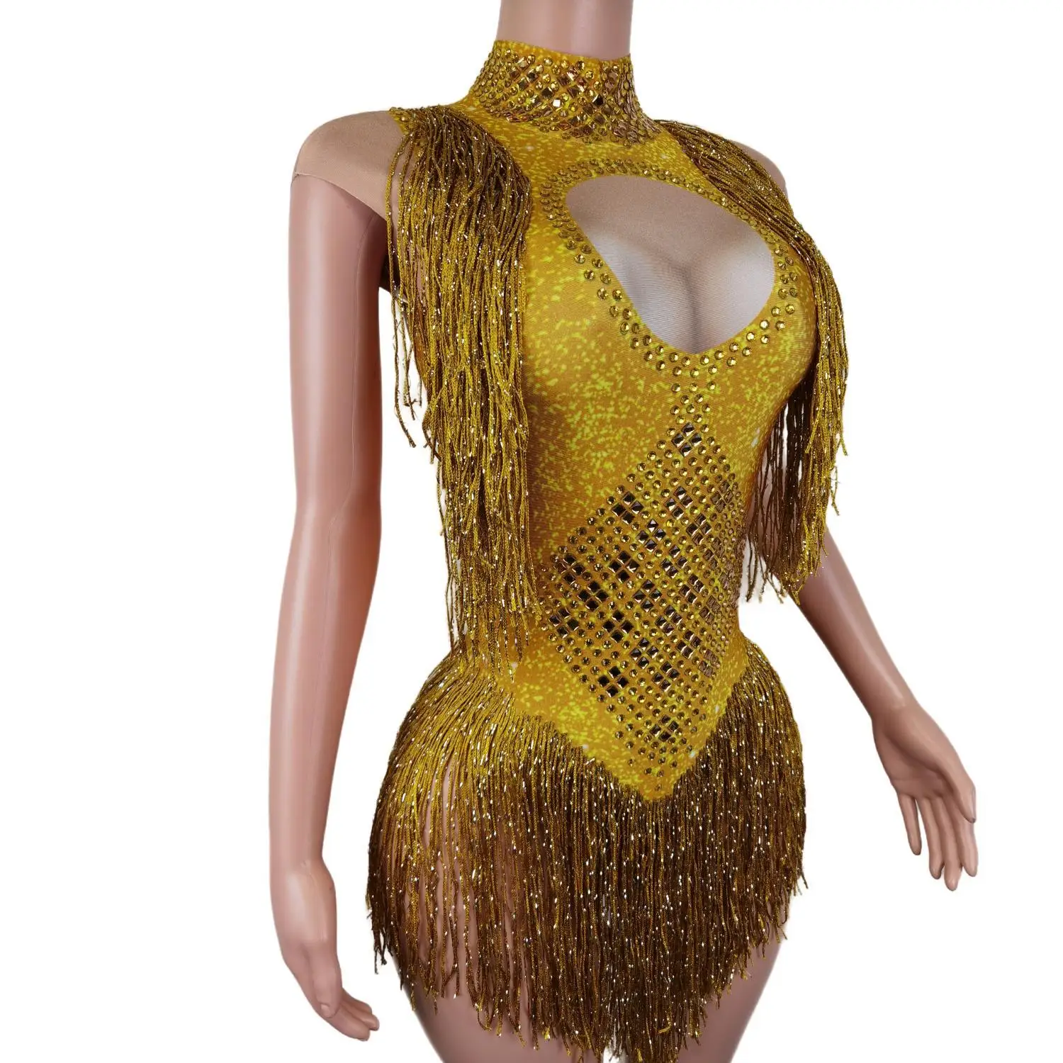 Sexy Showgirl Carnaval Jumpsuit Voor Vrouwen Met Kralen Lovertjes Bodysuits Uit Één Stuk Kostuum Toneelspeelbal Dj Feest