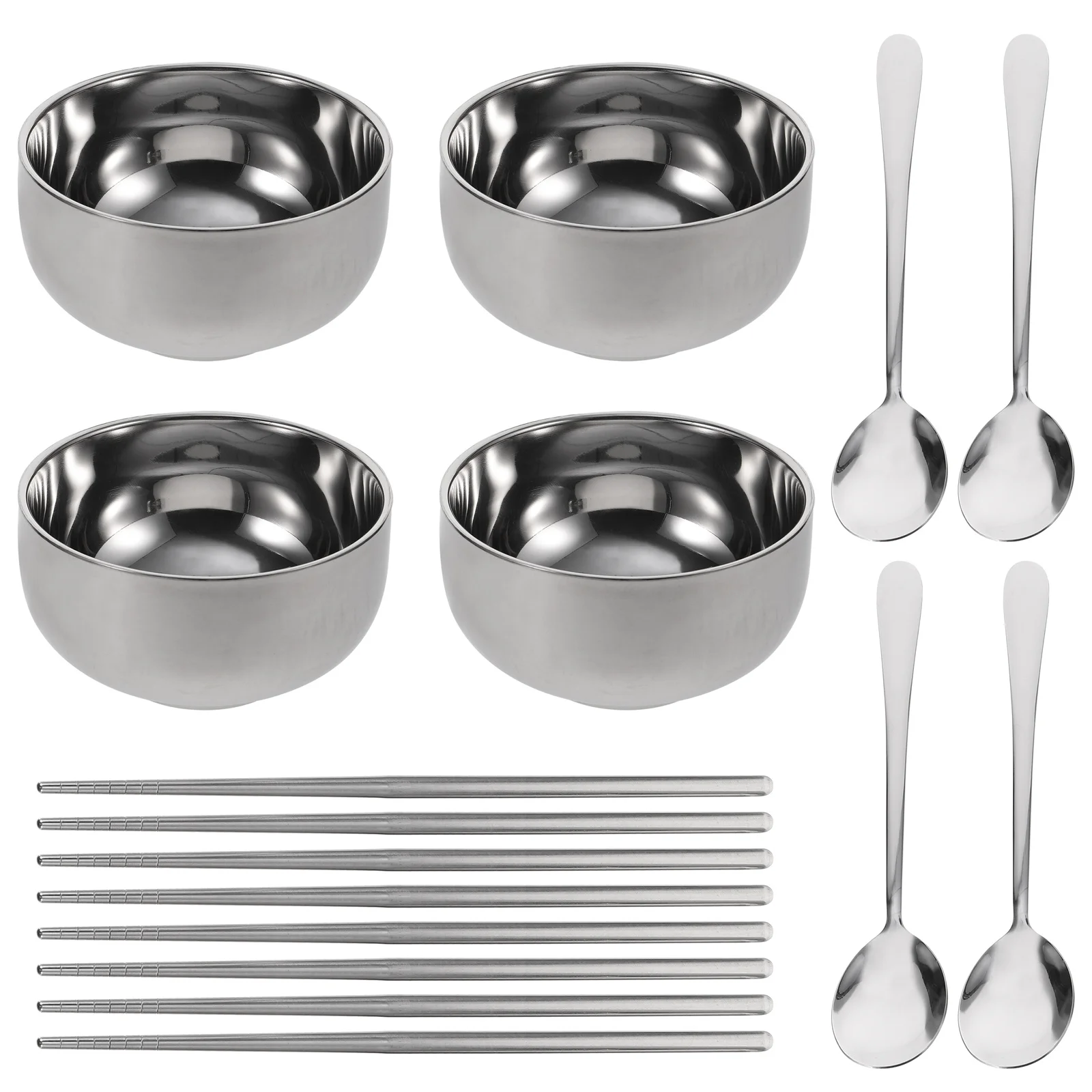 

1 комплект, портативная миска из нержавеющей стали, палочки для еды, ложки, набор столовых приборов, дорожная посуда для пикника, сервировки еды, портативные столовые приборы