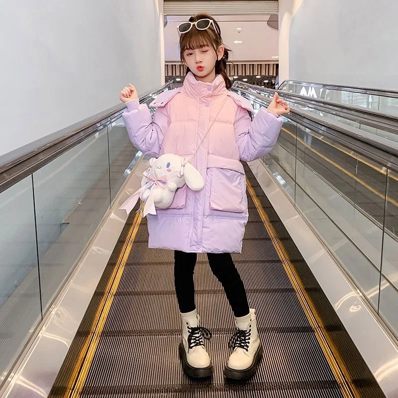 

2023 Korean Autumn Winter Girl Parkas Warm Long Girl Outerwear Coat 4-12Yrs Kids Teenage Girl Jacket Outfit with Cute Bag Gift