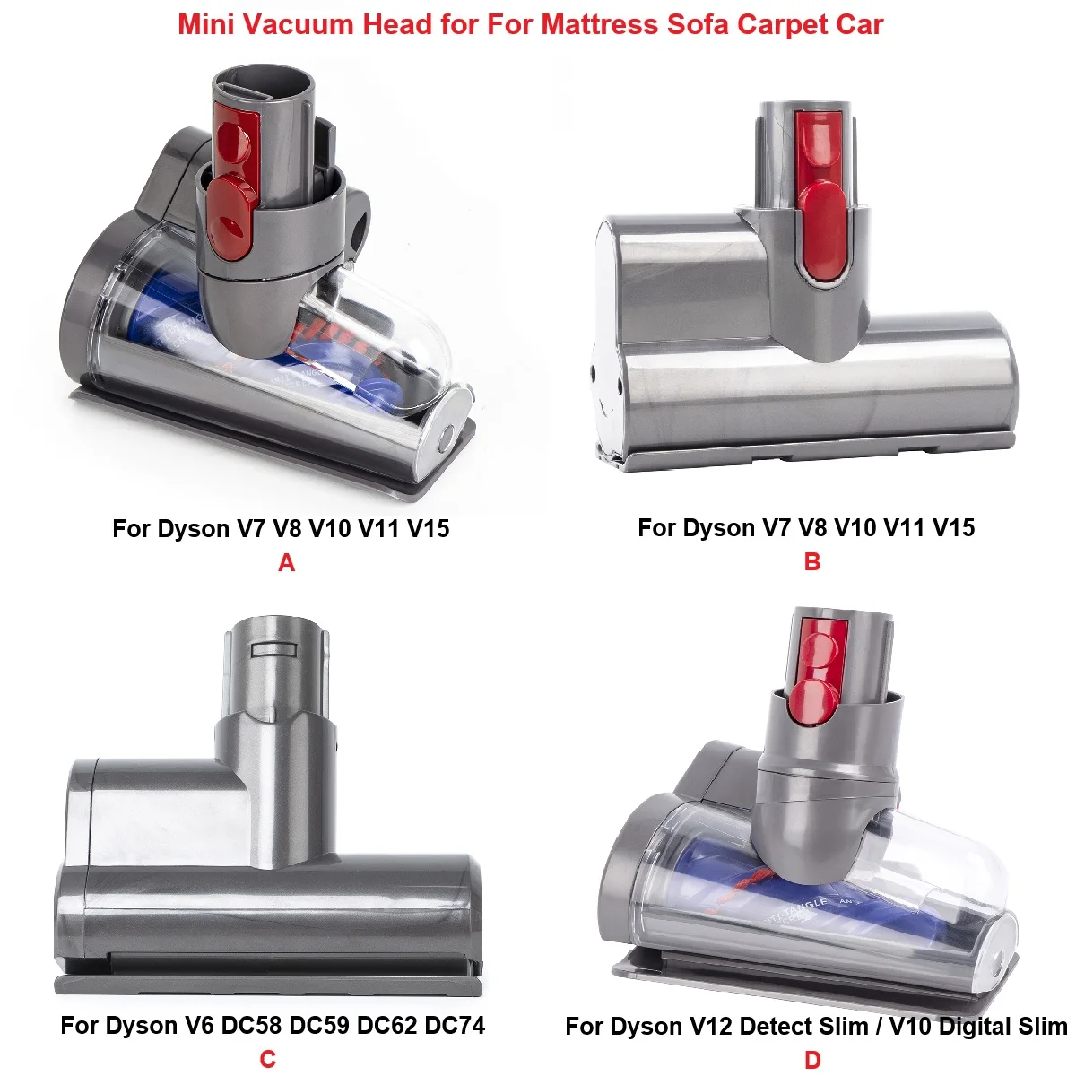 Mini-Bürstenkopf für Dyson V7 V8 V10 V11 V6 DC58 Staubsauger, für Matratzen, Sofas, Teppiche, Autos