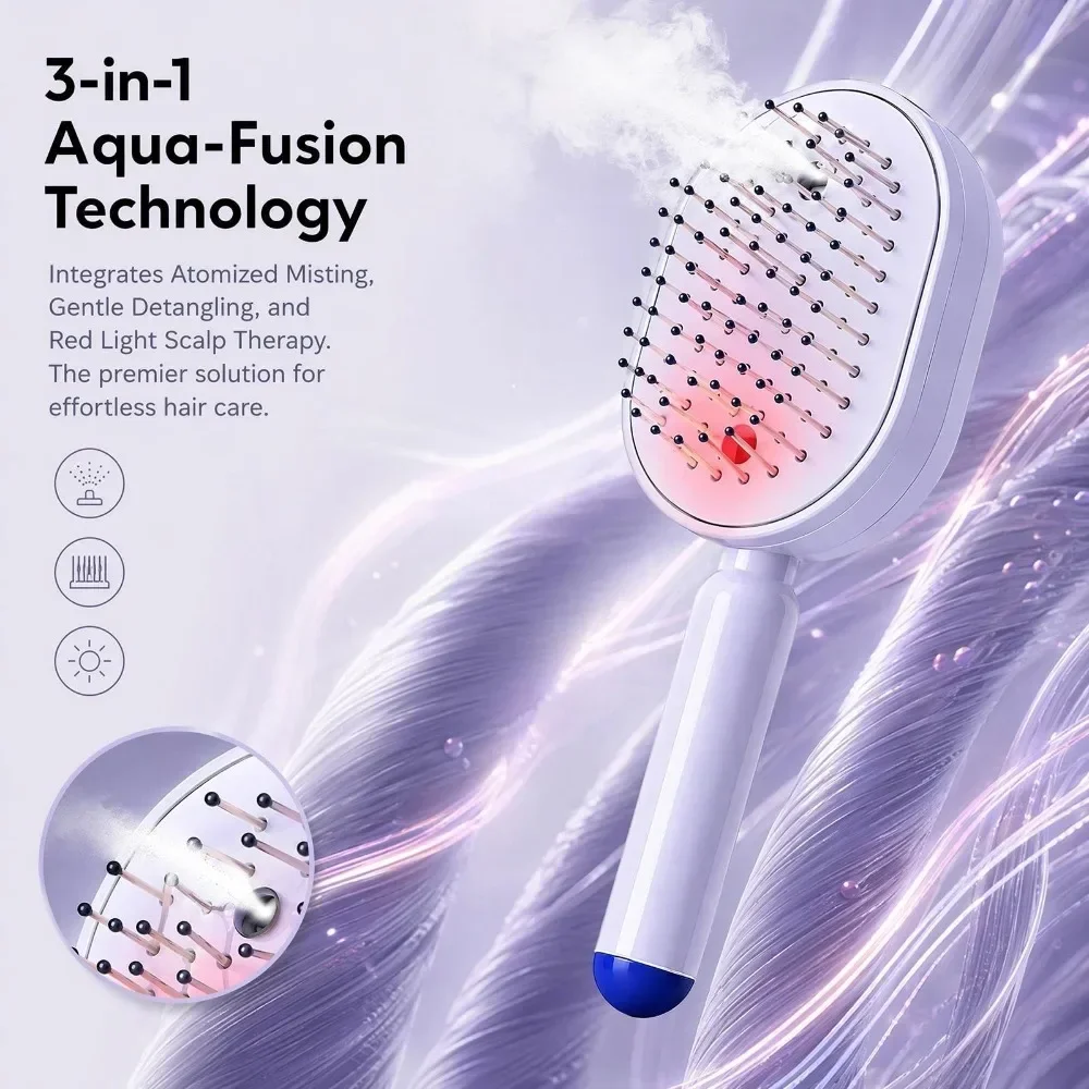 3 in 1 Electric Spray Air Cushions Massage Comb Self Cleaning Steam Essential Oil Brush Rechargeable Spray Scalp Massager Combs