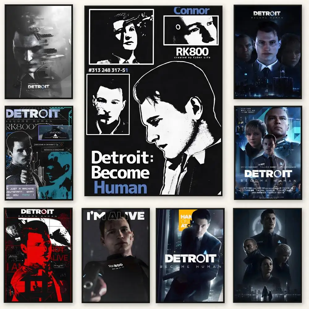 Cinematic Narrative Game D-Detroit Become Human Poster Frameless Peel-and-Stick Removable Wall Art Print