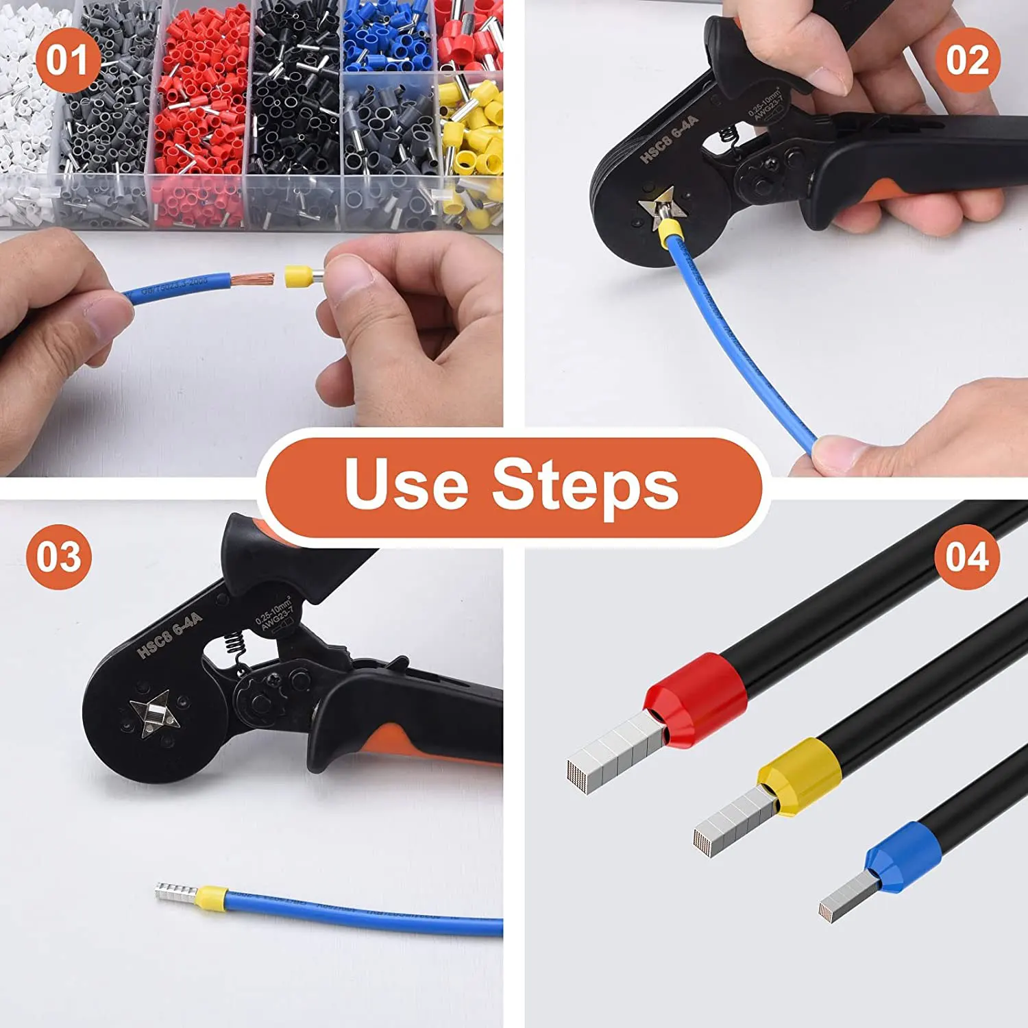 Ferrule Crimping Tool Kit with Wire Connectors AWG23-7 Self-adjustable Ratchet Wire Crimping Tool Kit Crimper Plier Set