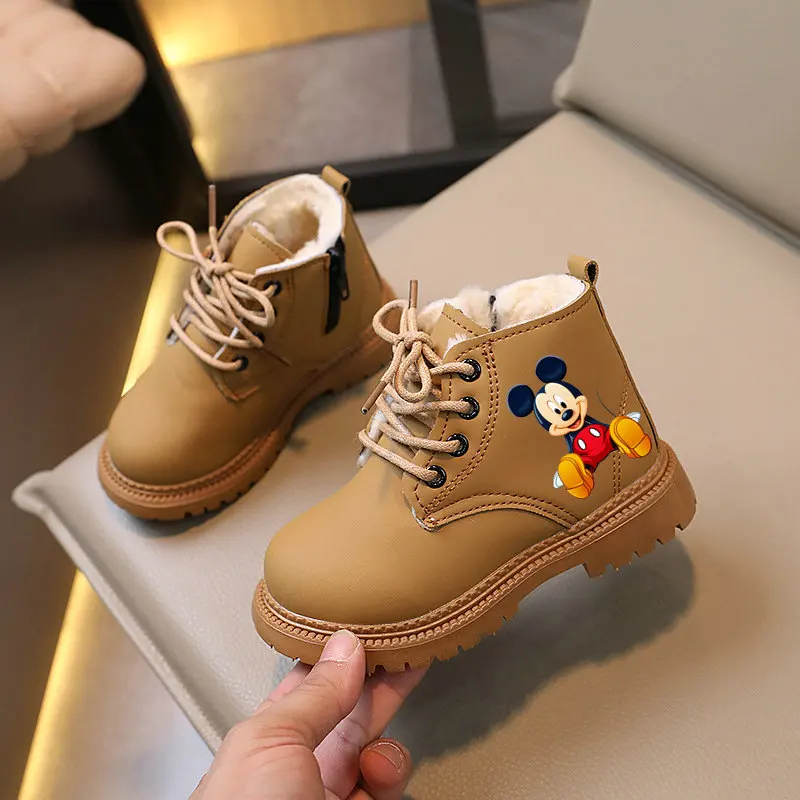 Mickey Kids Snow Boots Winter Ankle Boots Anime Cartoon Children Spring Flat Bottom Warm Boots Toddler Boys Casual Shoes