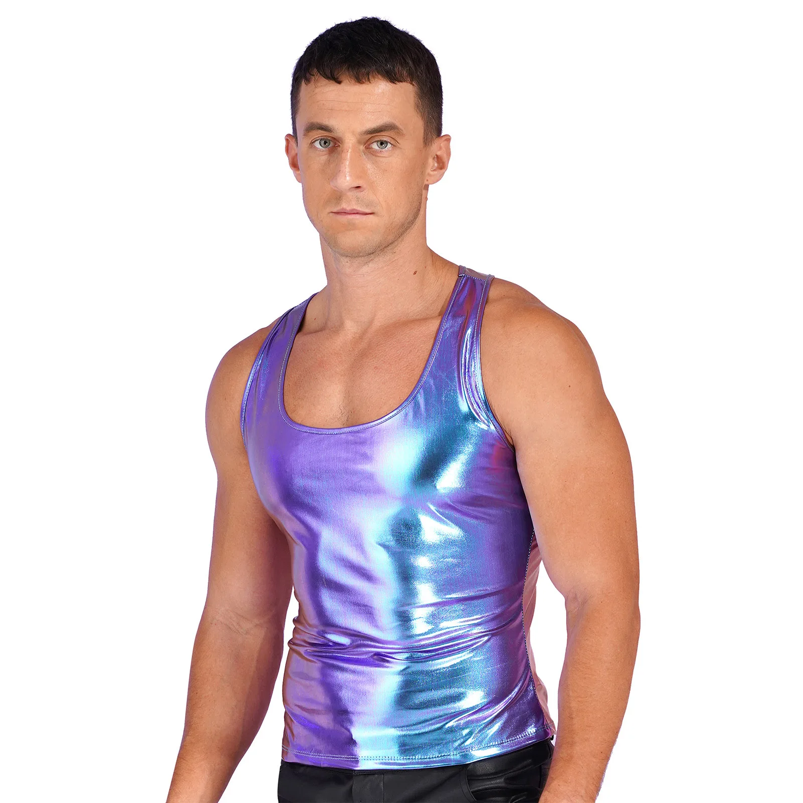 Shiny Metallic Tank Tops Men Sport Fitness Bodybuilding Tanks Fashion Mens Gym Vest Tops Sleeveless T-Shirt Singlet Undershirts