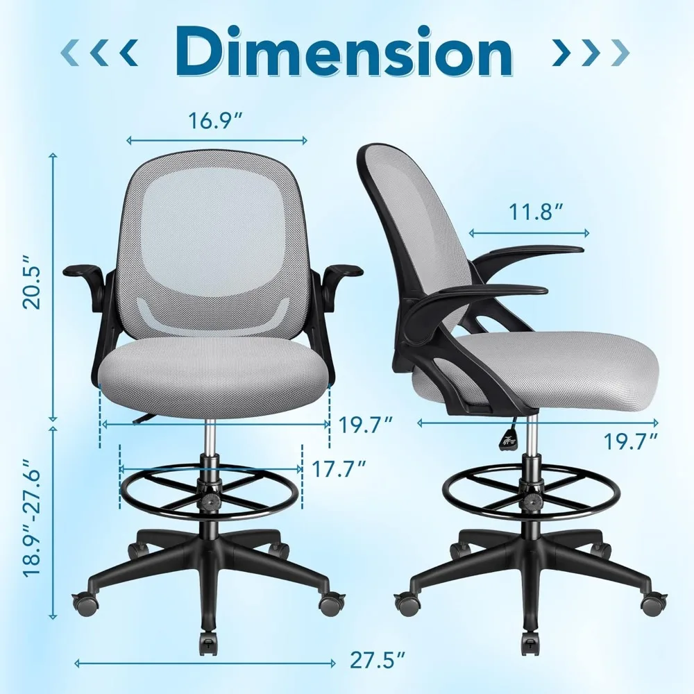 Kursi kantor tinggi, kursi kantor tinggi dengan Flip-uparmrest, kursi meja berdiri komputer eksekutif dengan roda dapat dikunci dan dapat disesuaikan