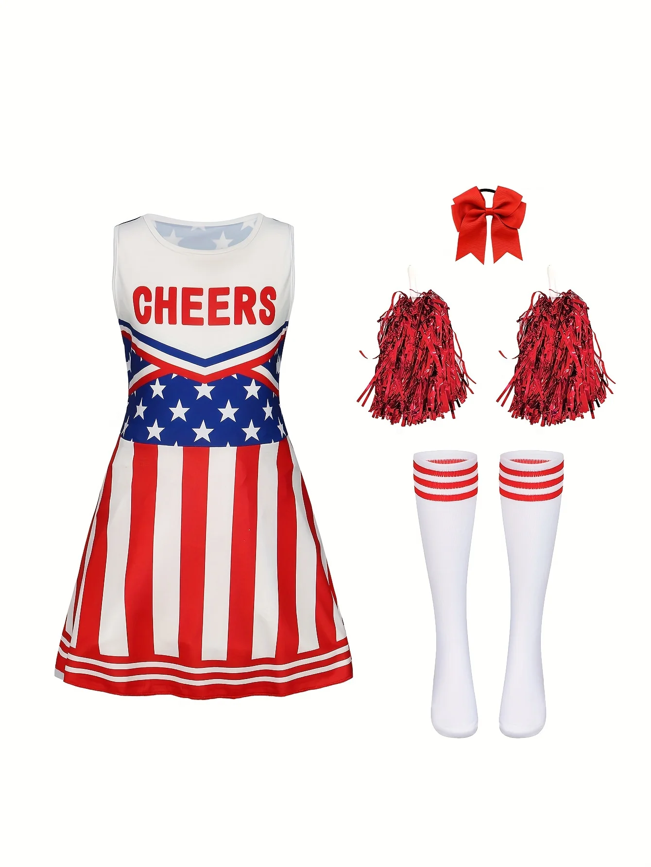 يوم الاستقلال ستار لامعة راية التشجيع فستان حلو لطيف للأطفال فستان بنات ملابس الحفلات بوم بومس البدلة